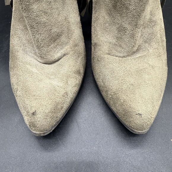 Just Fab Mercenne Fringe Ankle Bootie Womens Size 9 Sage Pointed Toe Suede - Picture 4 of 9